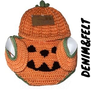 So’Dorable Hand Crochet Halloween Pumpkin Costume Photo Prop Set | 0-6M NEW/NWT!